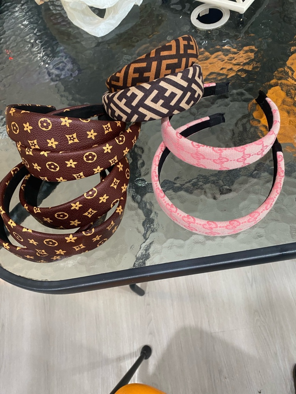 Brown and Pink Patterned Padded Headband Set - Women designer wait (9) nwot